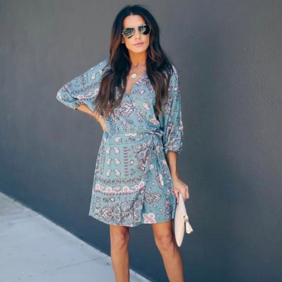 Vici Dresses & Skirts - Vici Guiding Light Printed Shimmer Dress Teal med